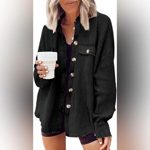Black Button-Up waffle knit oversized top shacket size medium